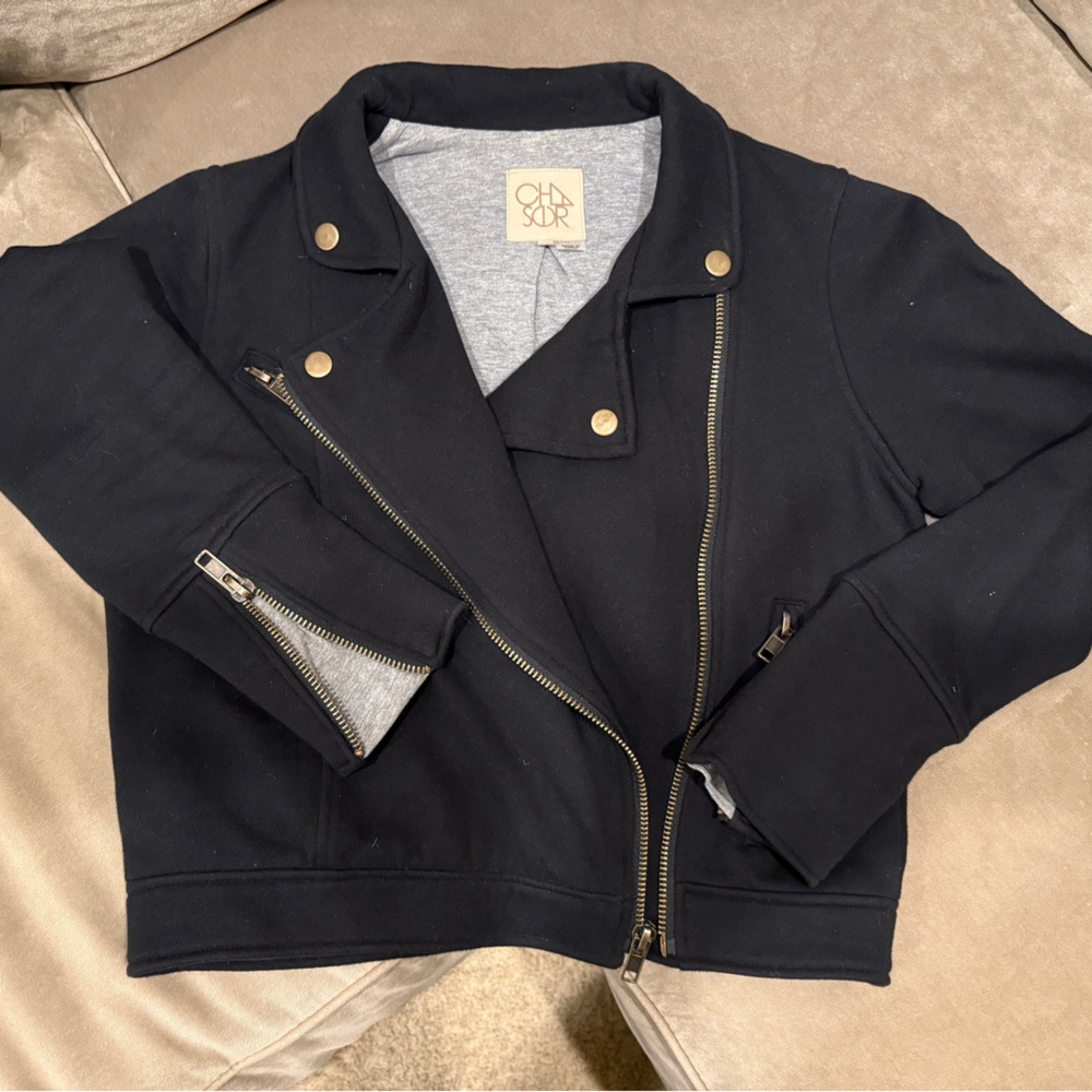 Chaser Black and Gold Bomber sweatshirt Jacket with Asymmetrical Zip